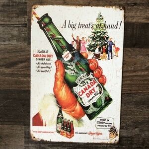 Holiday Canada Dry Ginger Ale Vintage Look Tin Deco Sign
